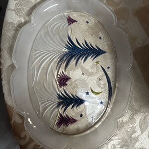 Vintage pressed glass oval Christmas platter